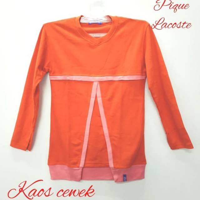 Kaos atasan wanita lengan panjang pique lacoste harga promo murah orange tua