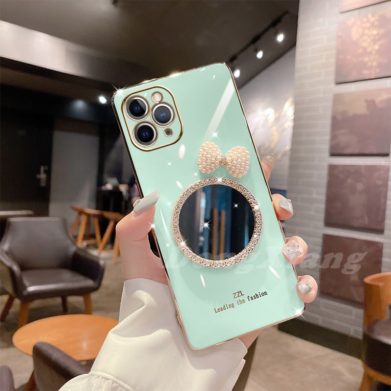 Casing Soft Case iPhone Xs Max 6 Plus 6S 7 8 Plus Aksen Pita + Cermin Makeup Tahan Banting DGX