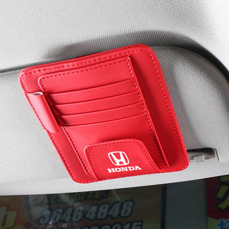 Honda Tas Pouch Organizer CD DVD Kacamata Bahan Kulit Untuk Sun Visor Mobil