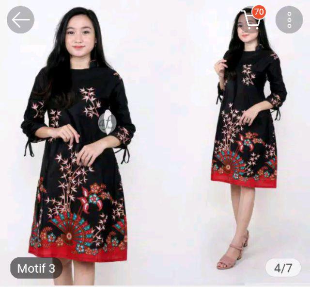 Dress Batik Wanita Lengan 3/4 Model Vintage Elegan Slim Versi Korea Print Bunga Ukuran Yumna Couple