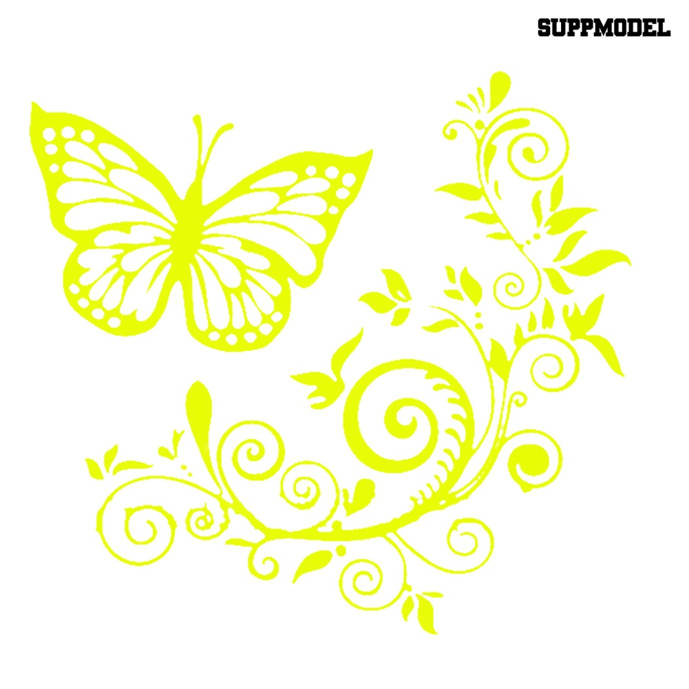 Car Butterfly Stiker Decal Reflektif Motif Kupu-Kupu + Bunga Untuk Dekorasi Body / Jendela Mobil