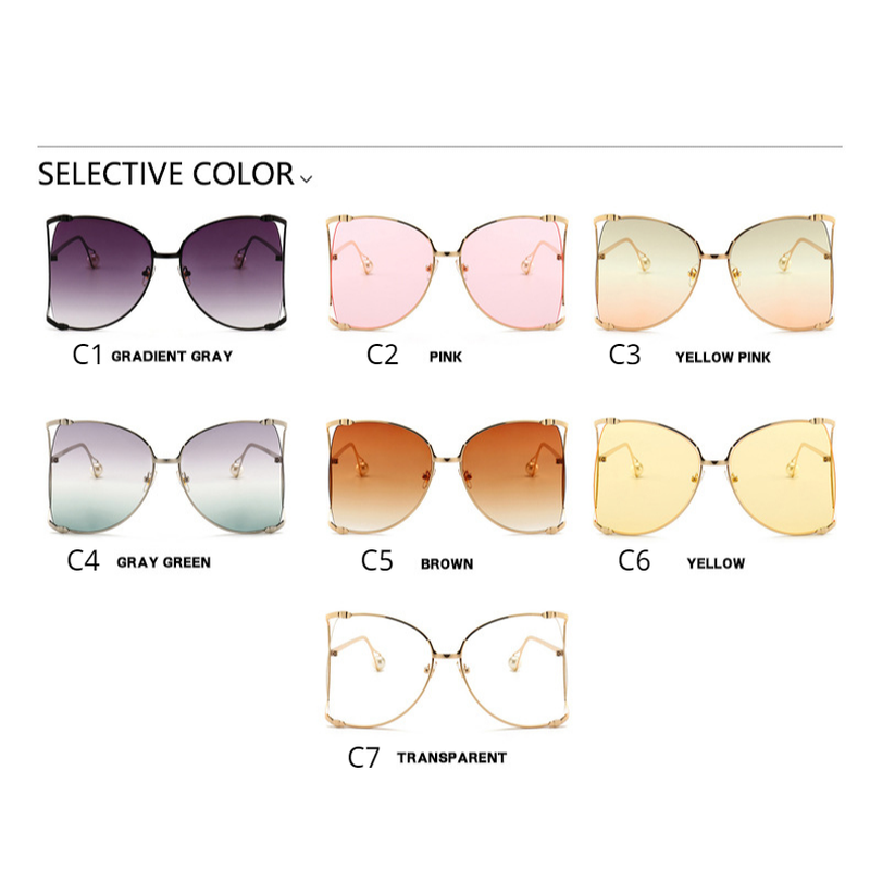 【YUZHU】COD Barat Bingkai besar Pearl berongga Mode tidak teratur Logam Sunglasses untuk Wanita