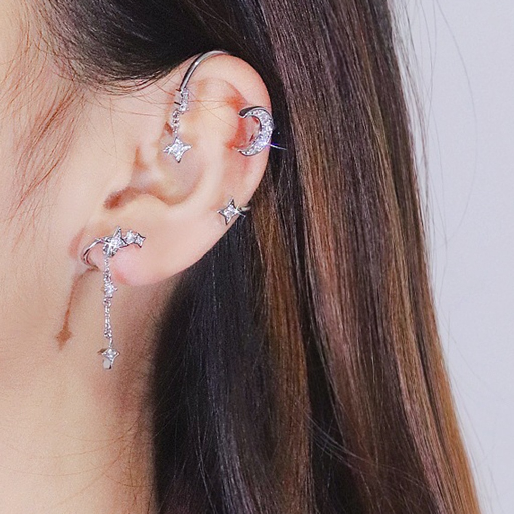 Hu Hu Hu Hu Hu Alat Bantu Pasang Kacamata♡ 1pc Anting Tusuk Gantung Bahan Alloy Desain Bulanbintang Electroplating Untuk Wanita