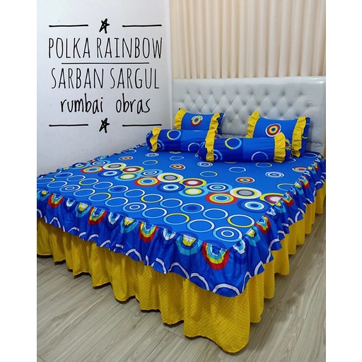 Sprei rumbai homemade murah premium motif polka rainbow