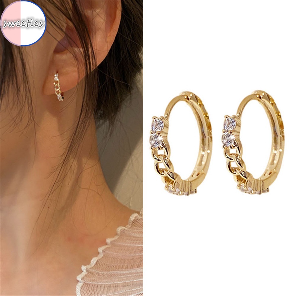 1 Pasang Anting Liontin Berlian Bentuk Lingkaran Gaya Retro Perancis Elegan Untuk Wanita