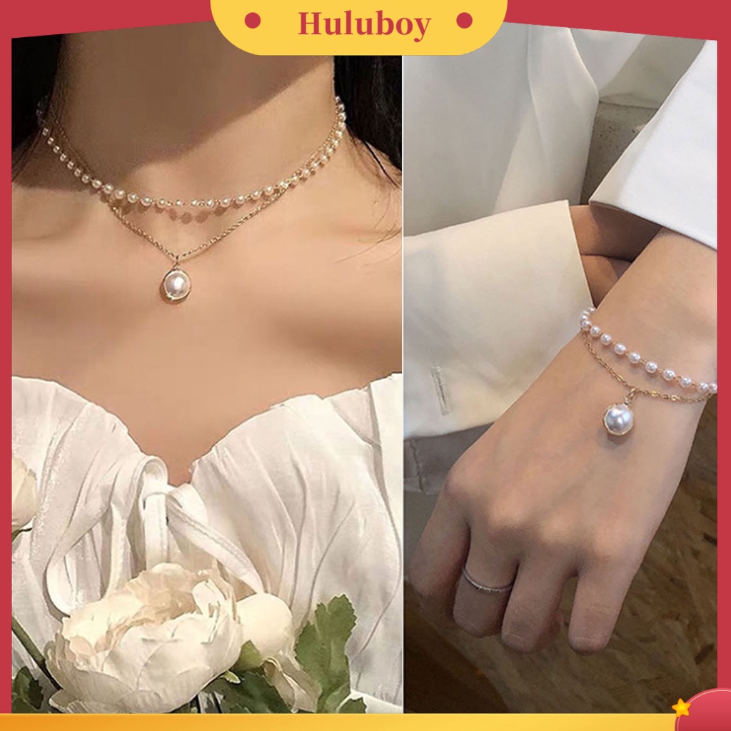 Hu Hu Hu Hu Hu Alat Bantu Pasang Kacamata♡ Gelang Kalung Double Layer Aksen Mutiara Imitasi Untuk Wanita