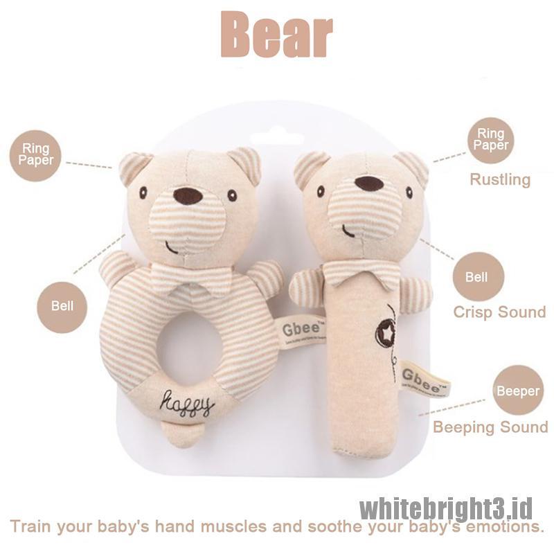 (white3) Mainan Rattle Boneka Plush Kartun Hewan Untuk Edukasi Bayi / Anak