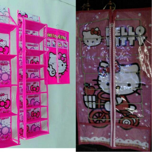 Paket 3 In Set Hello Kitty Pink Rak Tas + Rak Sepatu + Hanger Jilbab Set Covernya