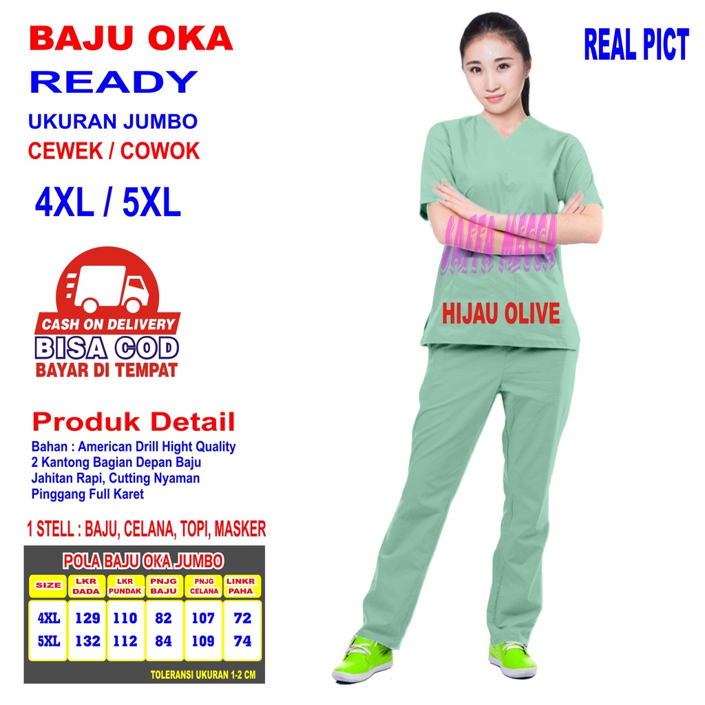 JUMBO Baju OK  Baju OKA  Scrub Perawat 4XL dan 5XL Lengan Pendek