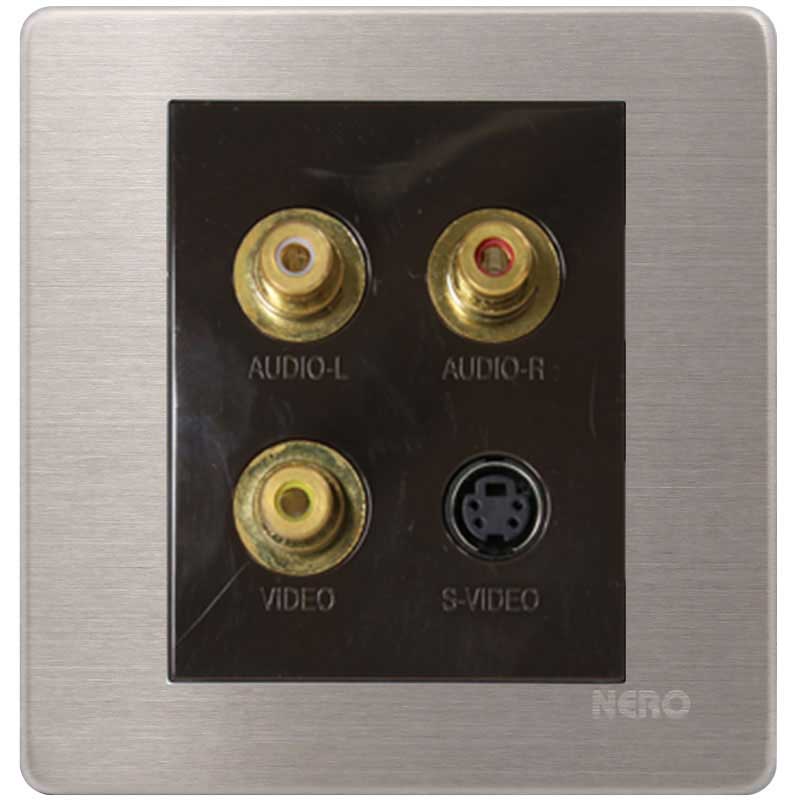 STAINLESS V884 - Stop Kontak 1 Gang RCA / S-Video Socket NERO