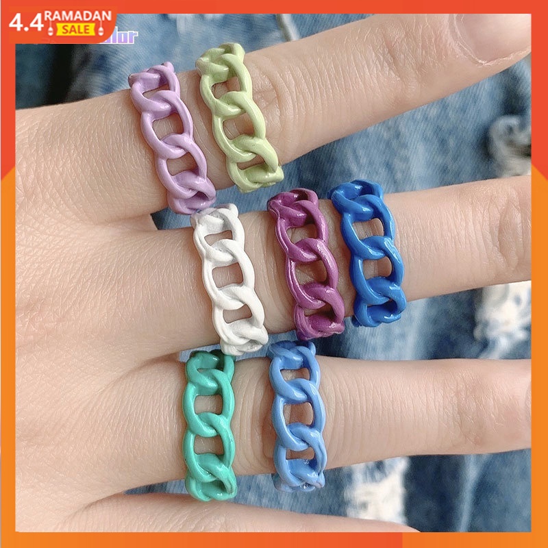 【Ready stock】Cincin Wanita Geometris Macarons Cincin Resin Terbuka Berongga Sederhana Hadiah Aksesoris fashion murah COD