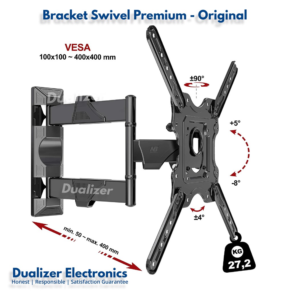 Bracket TV Swivel 55&quot; 50&quot; 43&quot; 42&quot; 40&quot; 32&quot; 24&quot; Inch | North Bayou NB P4 NBP4 Full Motion 6 Arah Gerakan