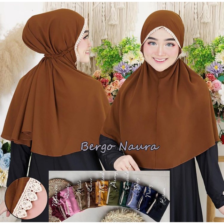 Hijab Instant Naura Renda / Hijab Bergo Daily / Jilbab Instan / Kerudung Instan / Jilbab Bergo