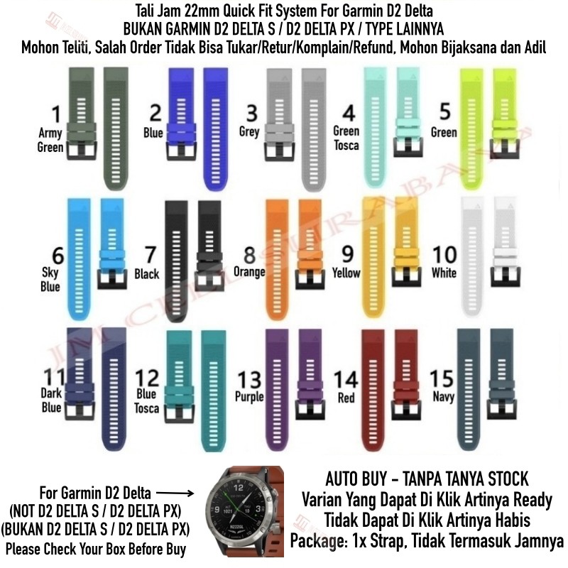 GF5 Tali Jam 22mm Quick Fit Watch Strap For Garmin D2 Delta - Rubber Silikon