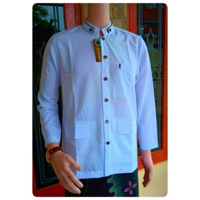 Jasco pria.jasco putih lis hitam.jas koko lengan panjang.baju koko lebaran 2022