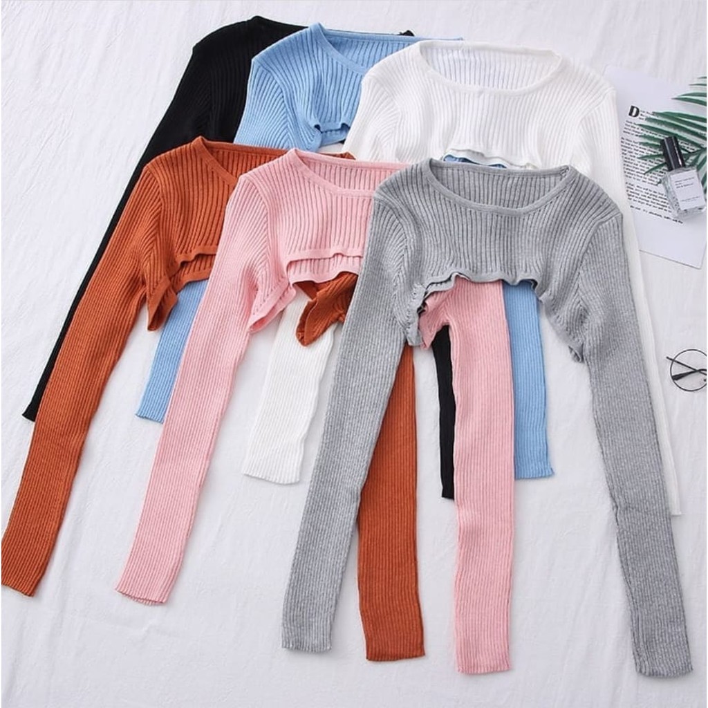 CASHA  - ZEC Crop Top KIERA / Eugene Crop RIB / Atasan Penutup Dada RIB / Sweater Crop Wanita Korea