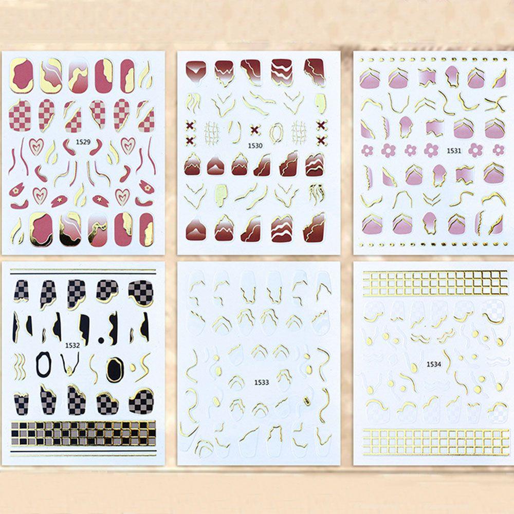 AUGUSTINA Agustina Nail Art Stiker Perekat Diri Phnom Penh Manicure Aksesoris Geometris Gadis Wanita Kuku Slider 3D Nail Decals