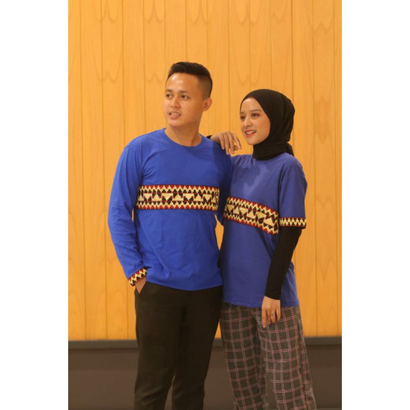 Kaos tshirt pria wanita dewasa tapis lampung biru lenganpanjang murah banget