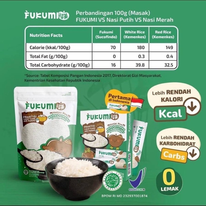 

[TERMURAH] FUKUMI Beras Porang Box Sachet Shirataki/Konjac Rice 7x40gr Balikpapan beras Diet