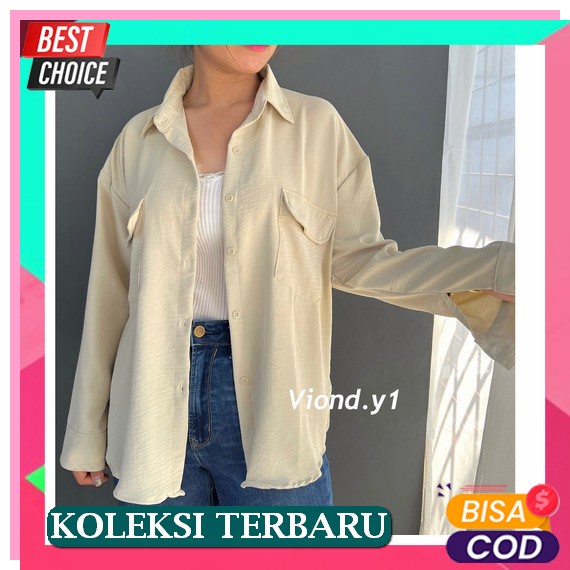 (Cod) Kemeja Wanita Import Jumbo Polos Lengan Panjang Oversize Cewek Casual Murah Linen Kmeja Bigsiz