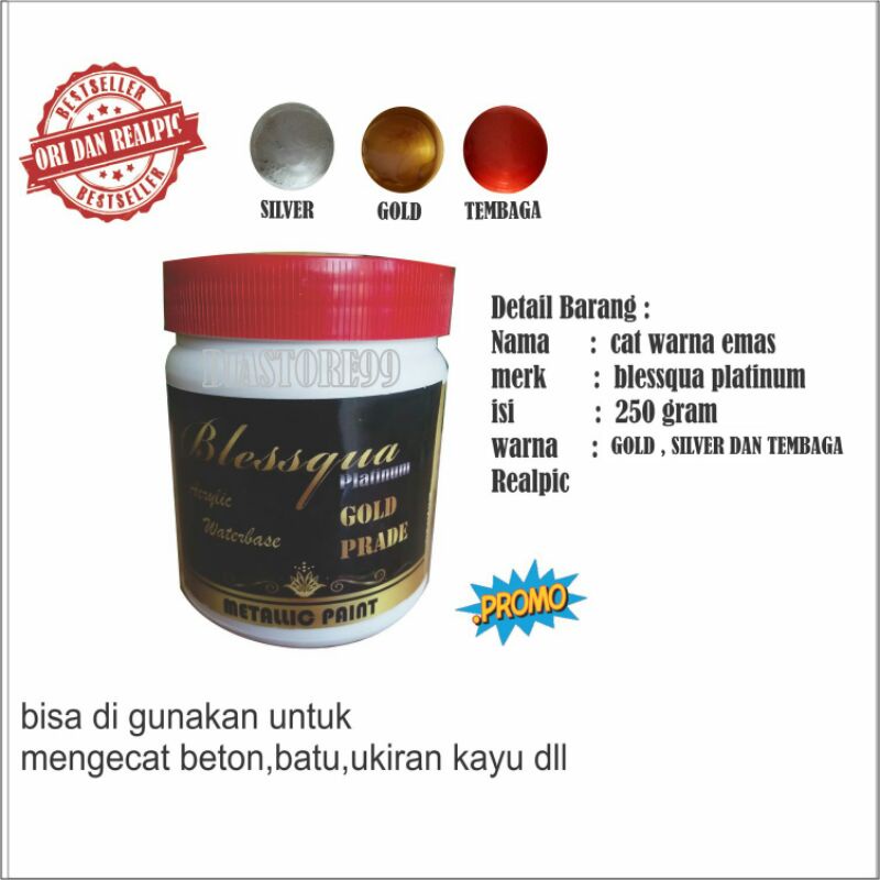 CAT WARNA EMAS , SILVER , DAN TEMBAGA ukuran 250g waterbase cat tembok cat kayu  beton cor nesplang