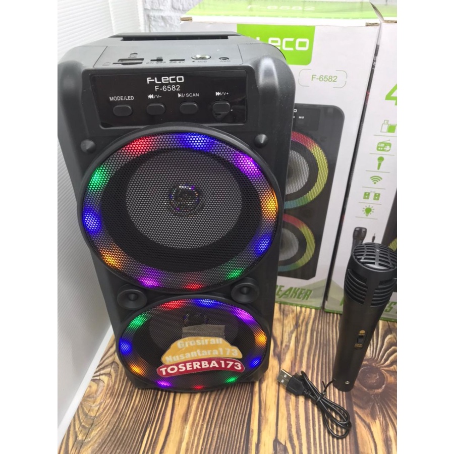 Speaker Bluetooth Portable Fleco F-6582 Gratis Microphone Suara Jernih