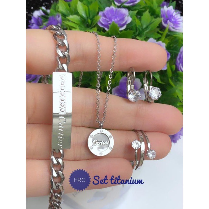 [TITANIUM] PAKET PERHIASAN TITANIUM GELANG PLAT SILVER 260920