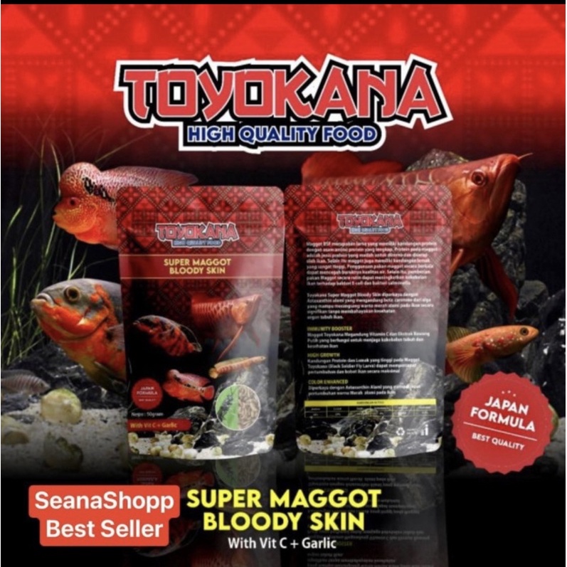 Toyokana Super Maggot Bloody Skin 50 gram Red Color Astaxanthin Pakan Ikan Chana Arwana Oscar Louhan