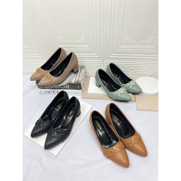 sepatu heel wanita terbaru kekinian pesta LOUISDEAR sepatu bahan dove heel tapak tahu 5 cm P93