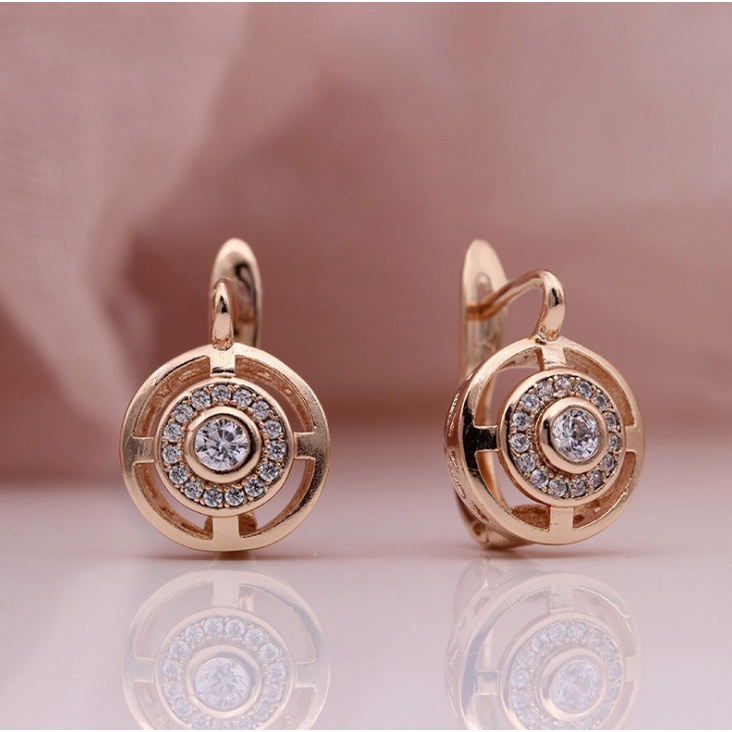 Anting Liontin Zircon Rose Gold Model Hollow Untuk Wanita