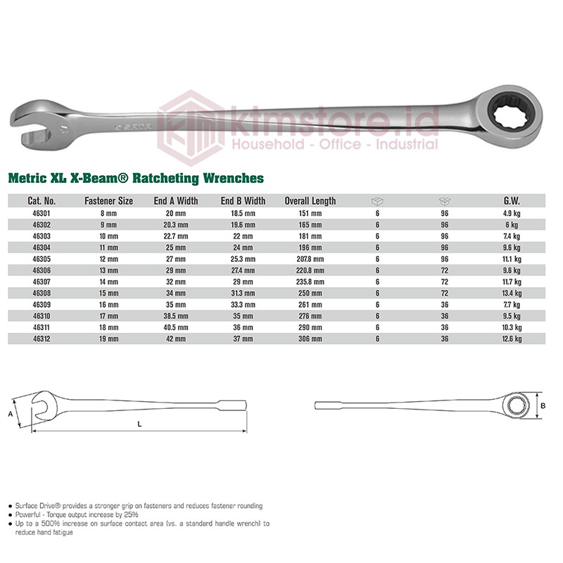 SATA TOOLS Kunci Ring Pas Ratchet Anti Sakit 14 mm 46307