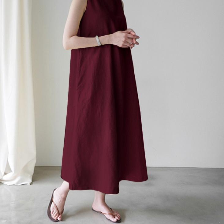 Paling Dicari.. ZANZEA Women Round Neck Sleeveless With Pockets Swing Dress