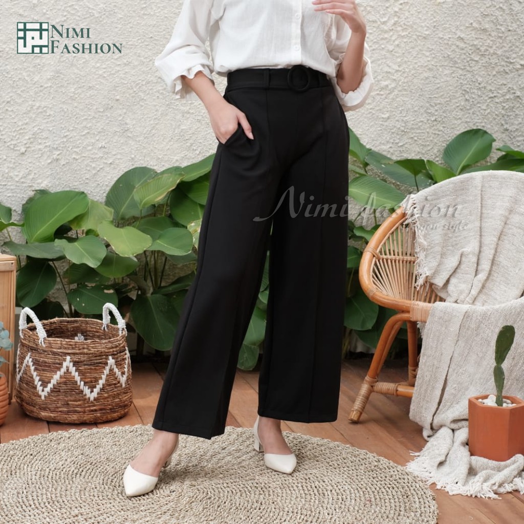 Celana Premium Scuba Import / Celana Kulot High Waist Office Pants Import / Wide Leg Free belt