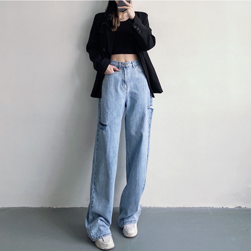 JEANS KOREAN STYLE HIGHT WAIST KULOT JEANS SOBEK CELANA JEANS WANITA