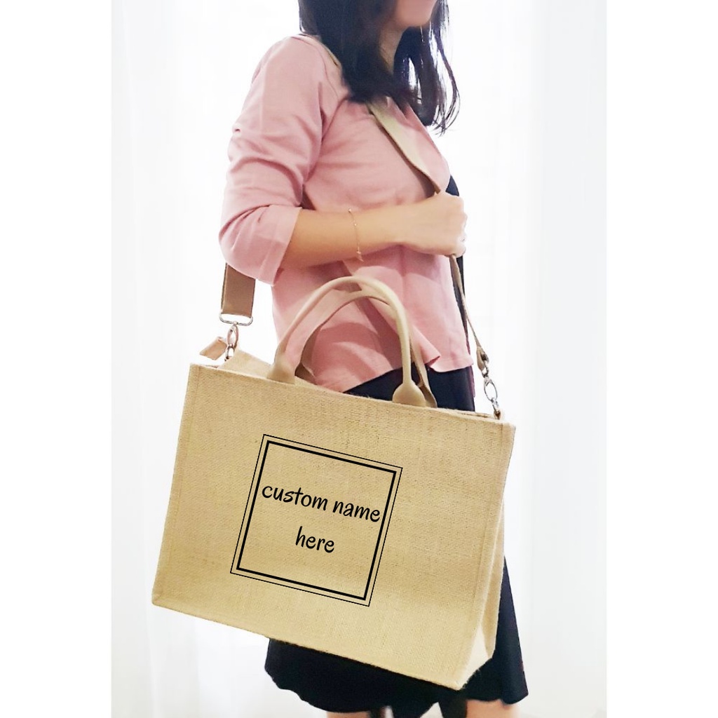 Tas Goni Custom Bordir Kanvas Premium Burlap Laminasi Tote Bag Selempang Jute Anti Air