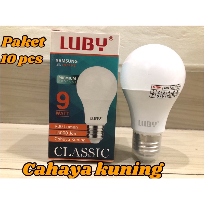 BOHLAM LED LUBY CLASSIC CAHAYA KUNING PAKET 10 PCS 9 WAAT