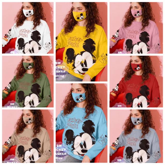 SW MICKEY MASKER RD SWEATER MICKEY JUMBO SWEATER KEKINIAN SWEATER FASHION WANITA FREE MASKER