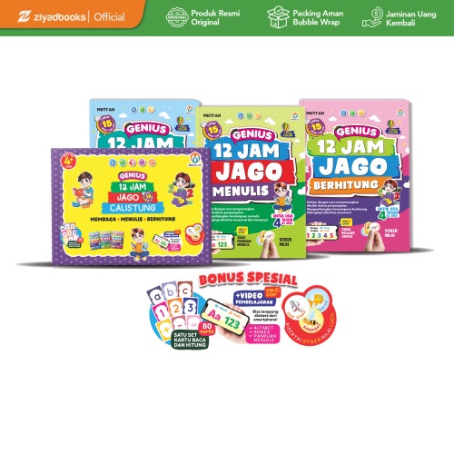 

PAKET (NEW) 12 JAM JAGO CALISTUNG (usia 4 tahun +) isi 3 buku bonus dtiker prestasi dan 80 flashcard zyd