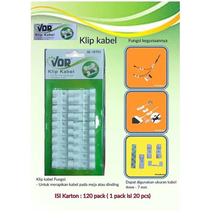 VDR Klip Kabel Tempel Dinding Tembok isi 20 Pcs Klem Cable Clip Wire Organizer