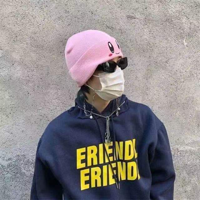 Topi Kupluk Rajut Motif Bordir Smiley Face Warna Pink Untuk Wanita