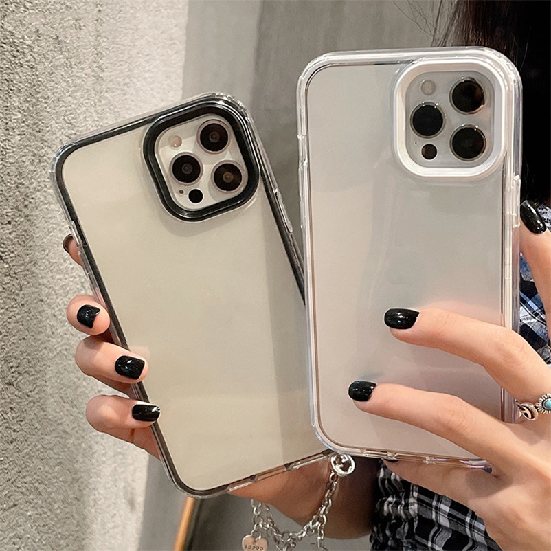 Soft Case TPU Transparan Warna Kontras Cover iPhone 13 12 11 Pro Max SE 2020 Xr X Xs Max 7 8 Plus