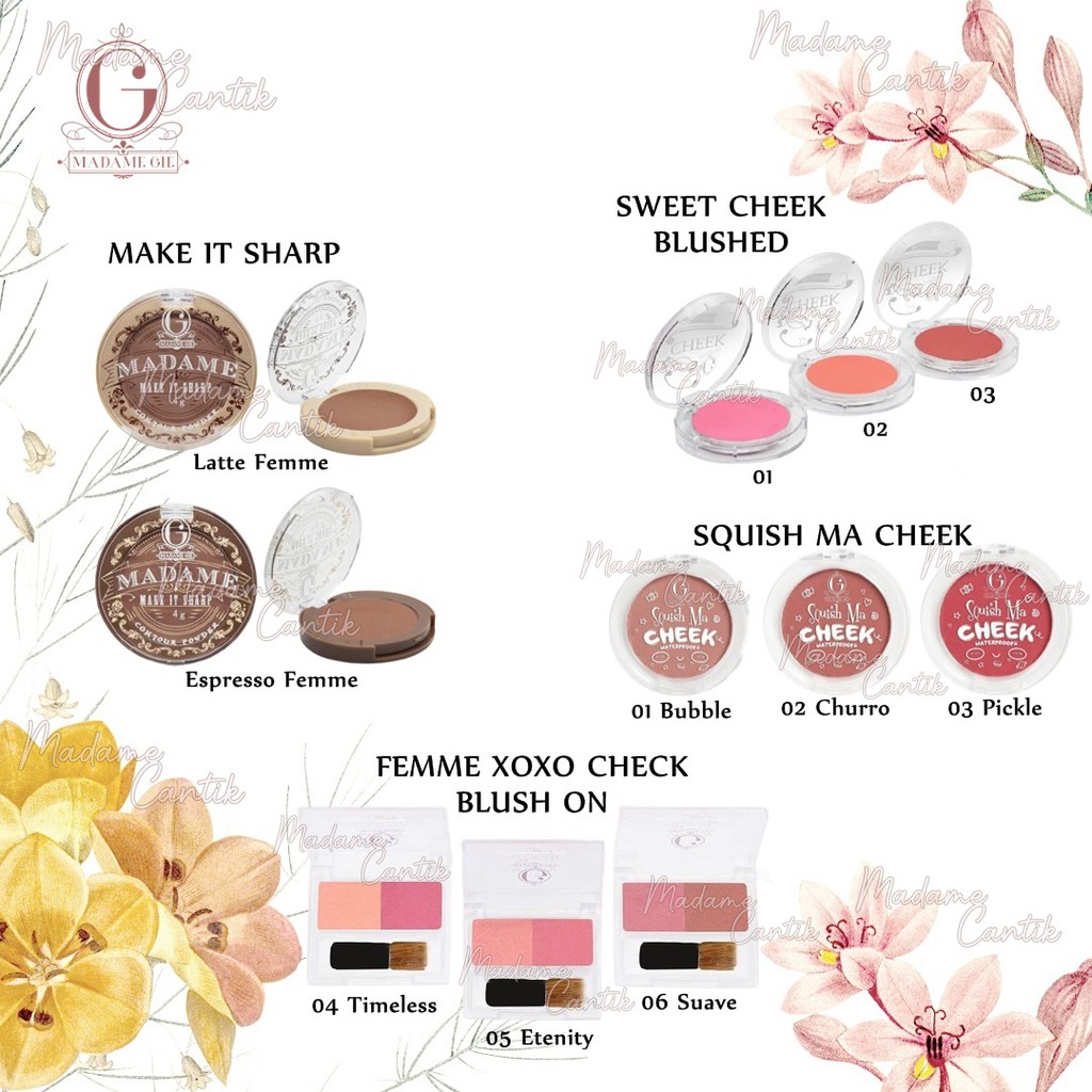 ✿ MADAME ✿ MADAME GIE BLUSH ON SWEET CHEEK BLUSHED -BLUSHON FEMME XOXO SQUISH MA CHEEK MAKE IT SHARP