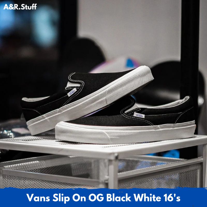 SALE  VANS SLIP ON OG BLACK WHITE 2016 ORIGINAL