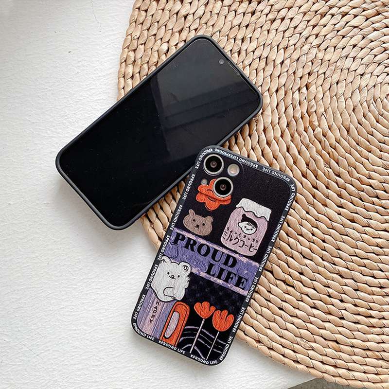 Black Cartoon Little Bear Case Cover for iPhone 6S 7 8 Plus XR XS Max iPhone   11 12 13 Pro Max Apple Case ip 13