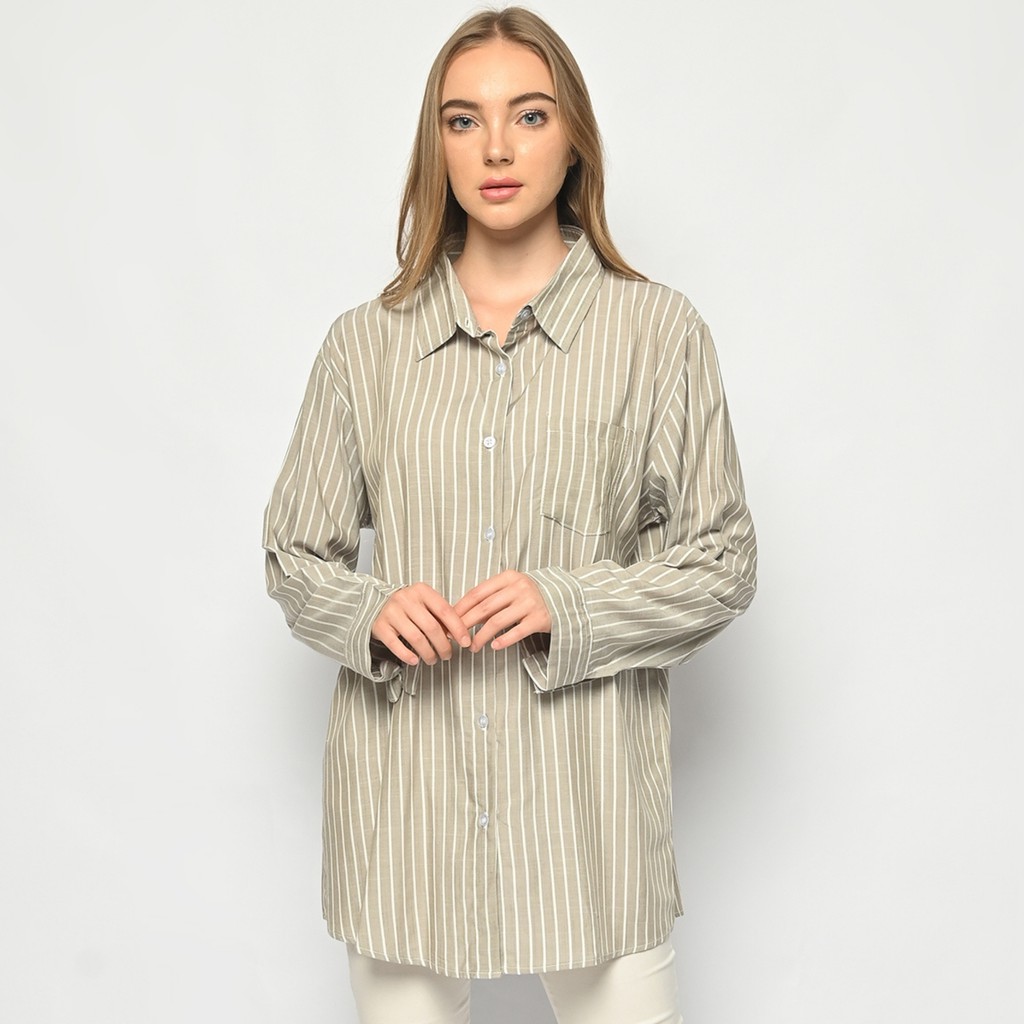 Monellina 06277 Kemeja Oversize Wanita Lengan Panjang Garis-2