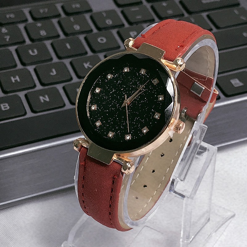 8035Starry Harajuku Fashion Lady Perhiasan Bunga Kaca Scrub Belt Roman Style Quartz wanita Watch