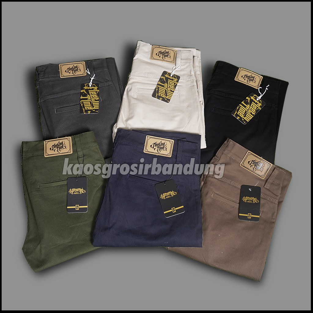CELANA Pria SLIMFIT Panjang chino KERJA HARIAN HITAM MOCCA