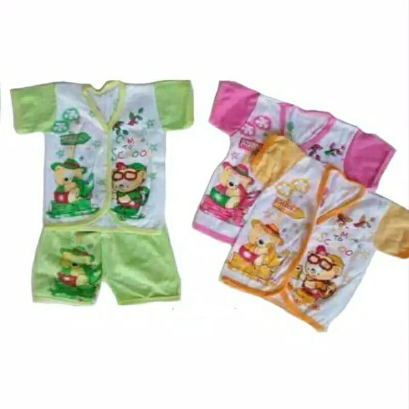 1 pasang / setelan baju lengan pendek + celana pendek bayi 0-6 bulan