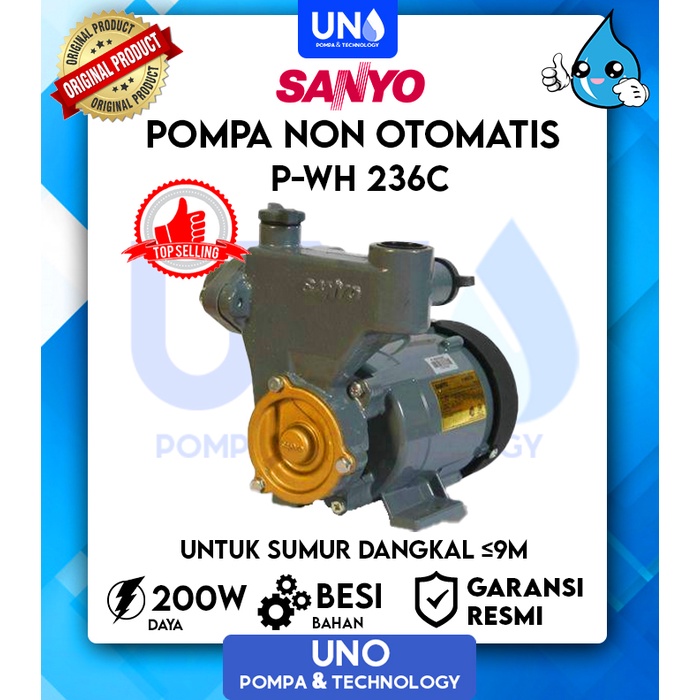 Sanyo Pompa air Sumur Dangkal Non Auto Otomatis PWH-236 C / PWH 236 C / PWH236C