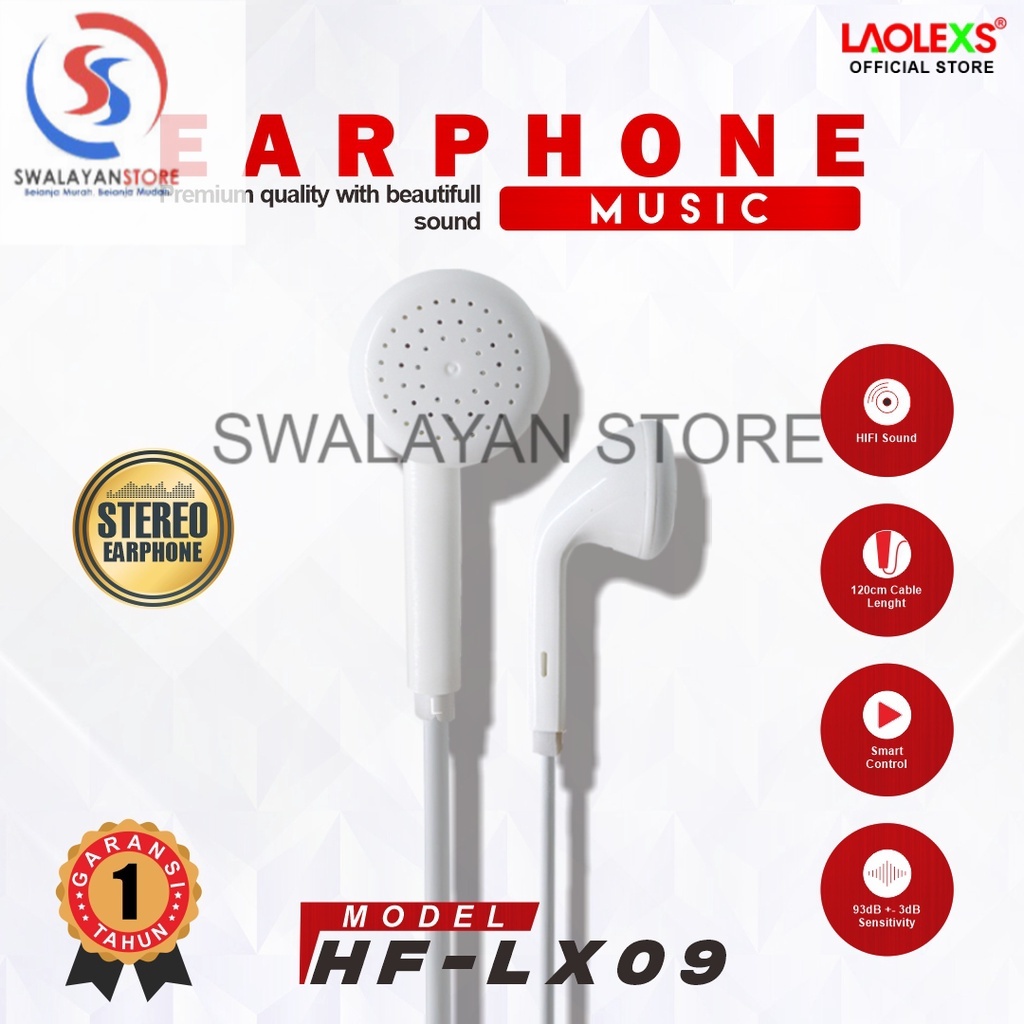Earphone Headset HF-LX09 LAOLEXS - Stereo Android or iPhone - Panjang Kabel 120cm